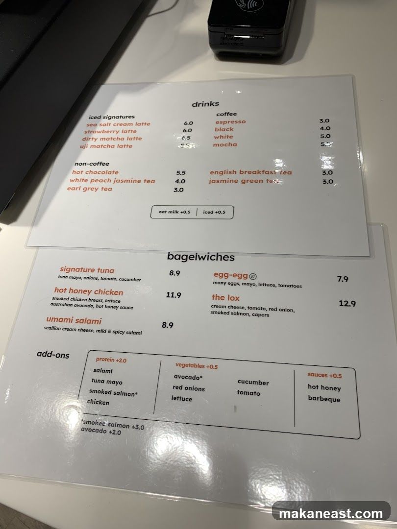 Drinks and Bagelwiches Menu