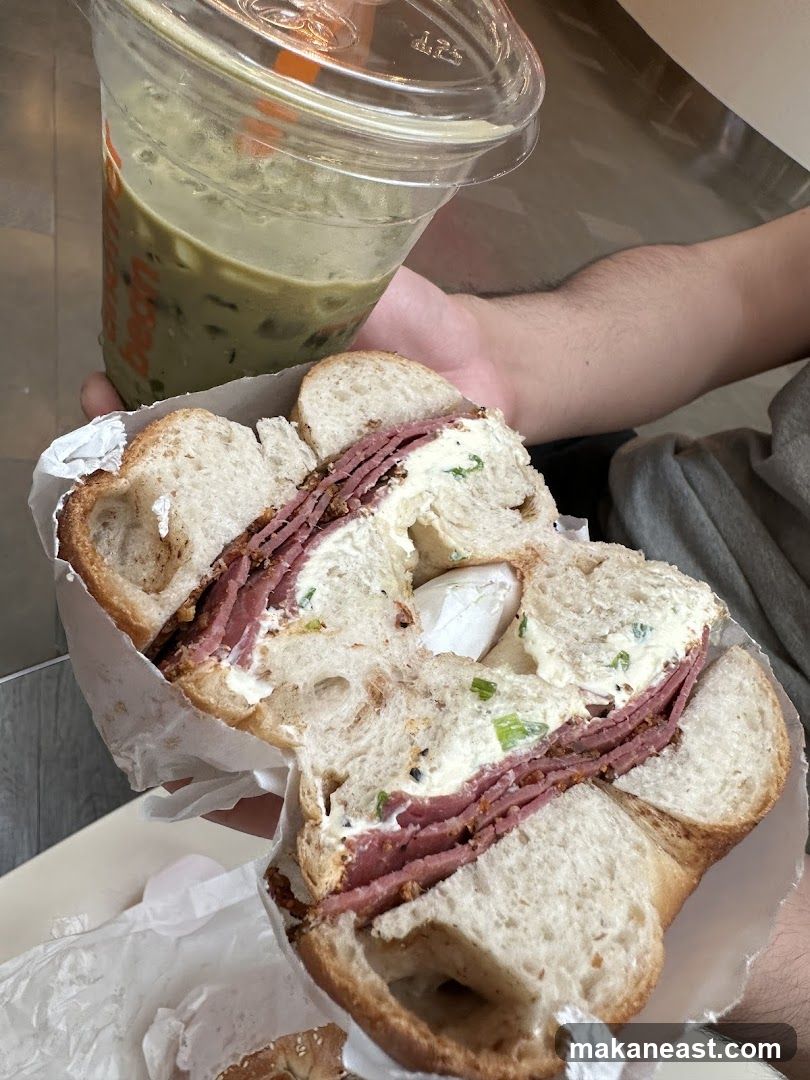 Bagel Sandwich and Iced Drink