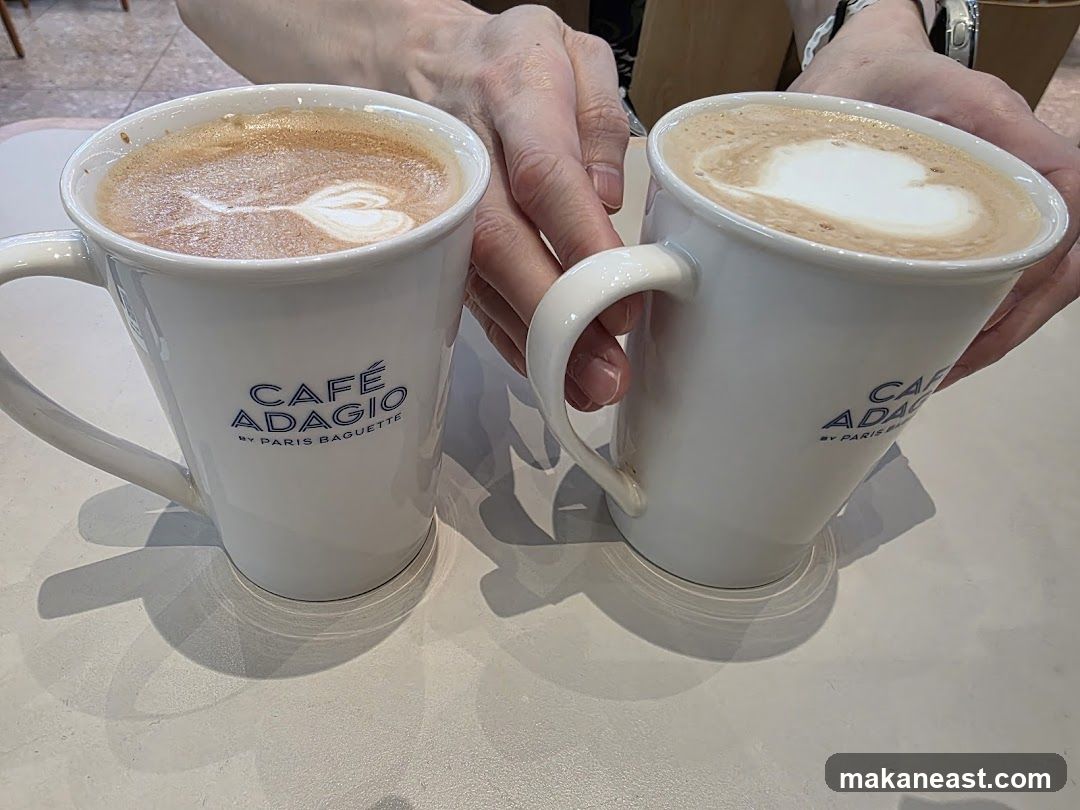 Two coffees with latte art