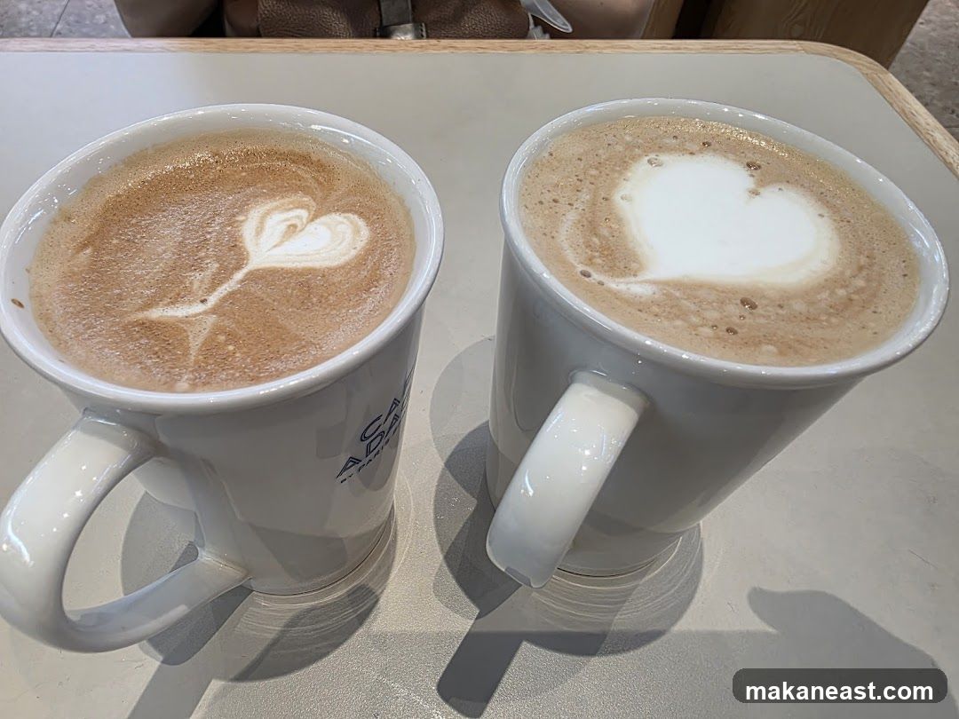 Two Lattes with Heart Art