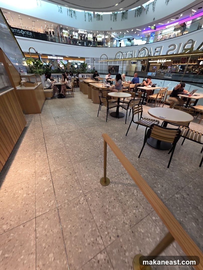 Indoor seating area in a mall
