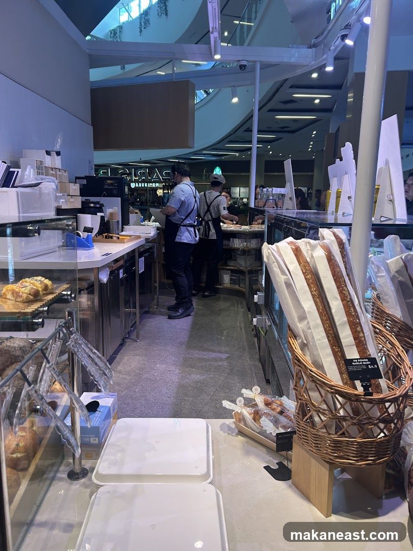 Bakery counter with bread and pastries
