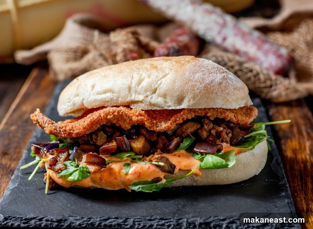Sandwich with fried chicken and eggplant