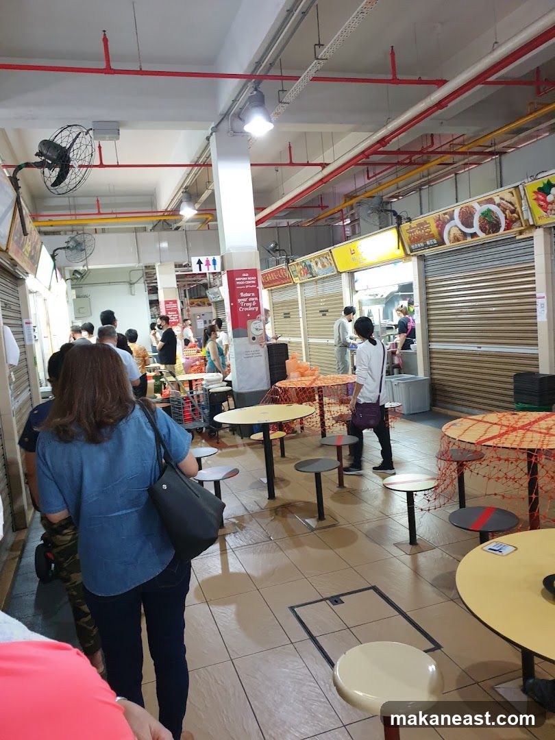 Food court with tables and stalls