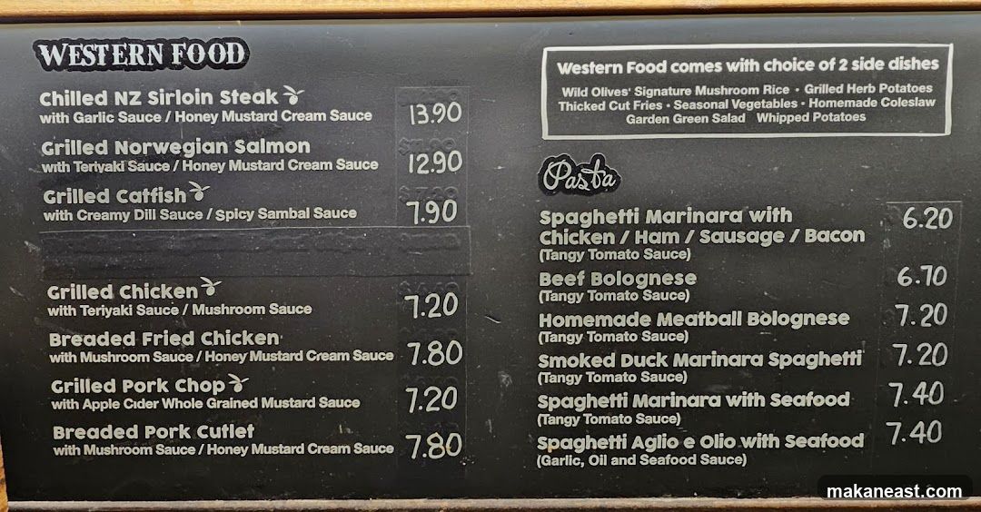 Western Food and Pasta Menu