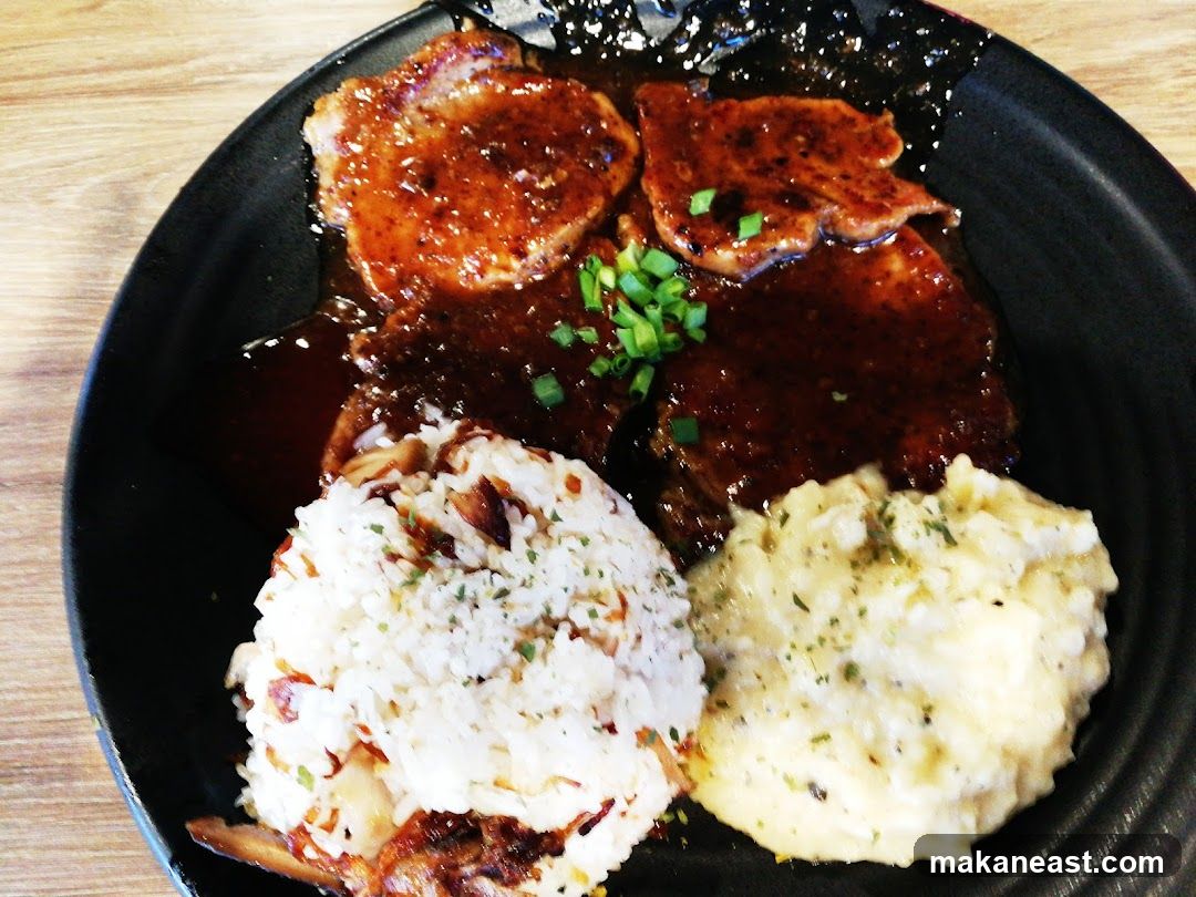 Pork Chops with Rice and Mashed Potatoes