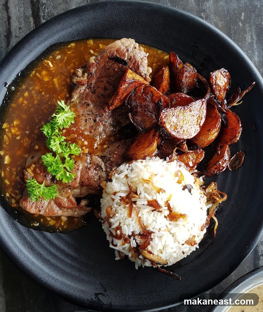 Steak with Rice and Roasted Potatoes