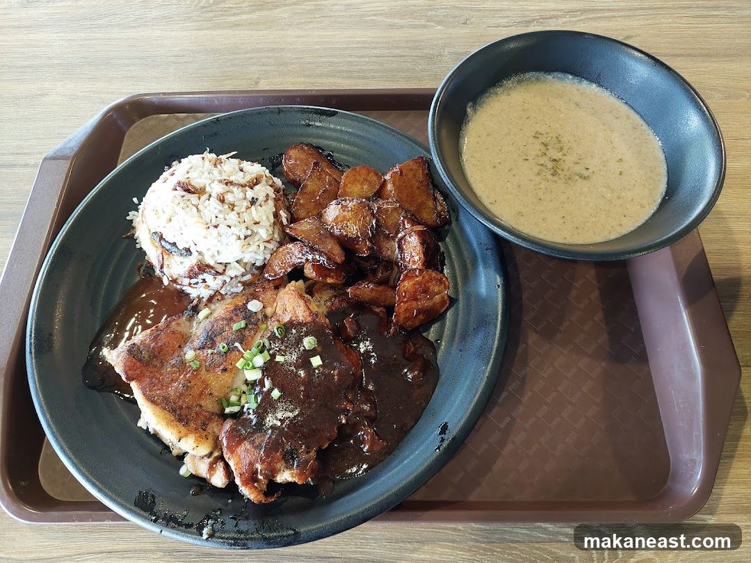 Chicken Chop with Rice and Soup