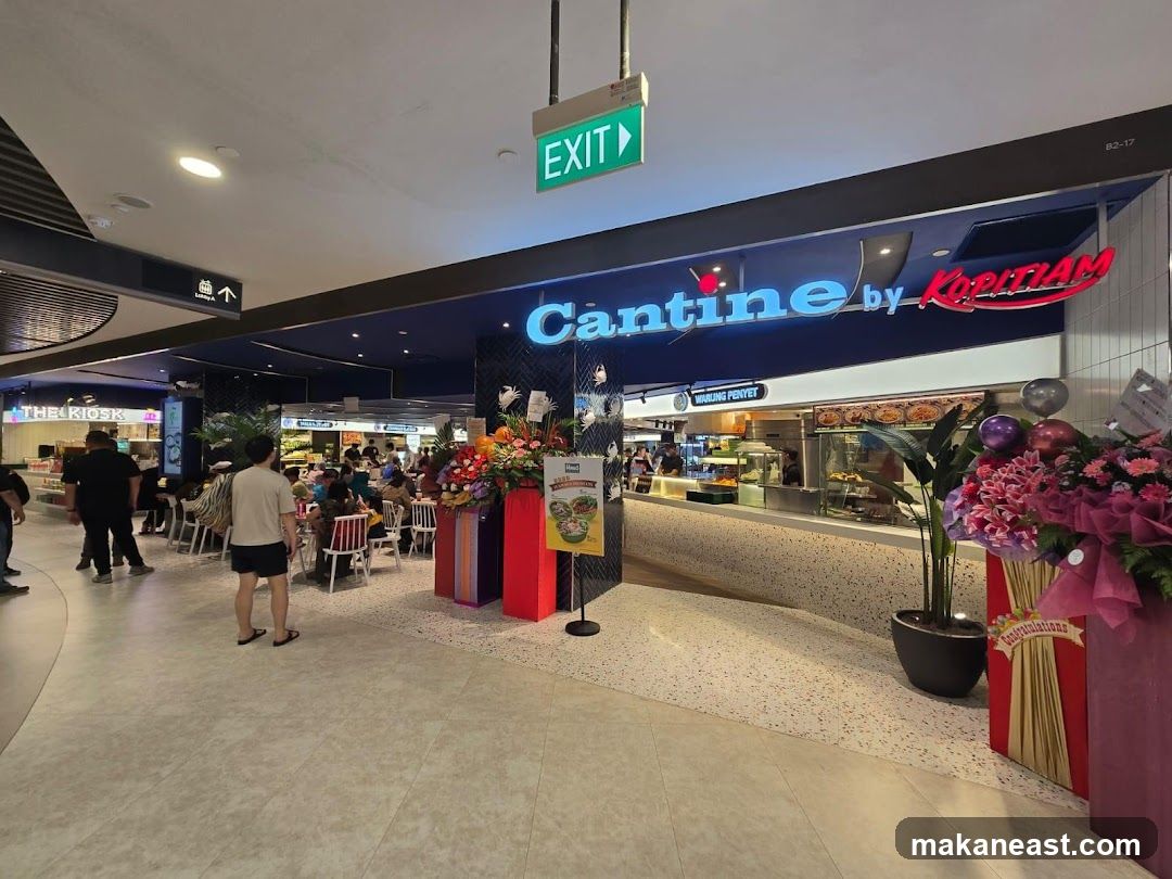 Food court with seating and food stalls