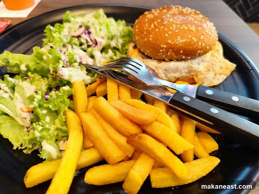 Burger, Fries, and Salad
