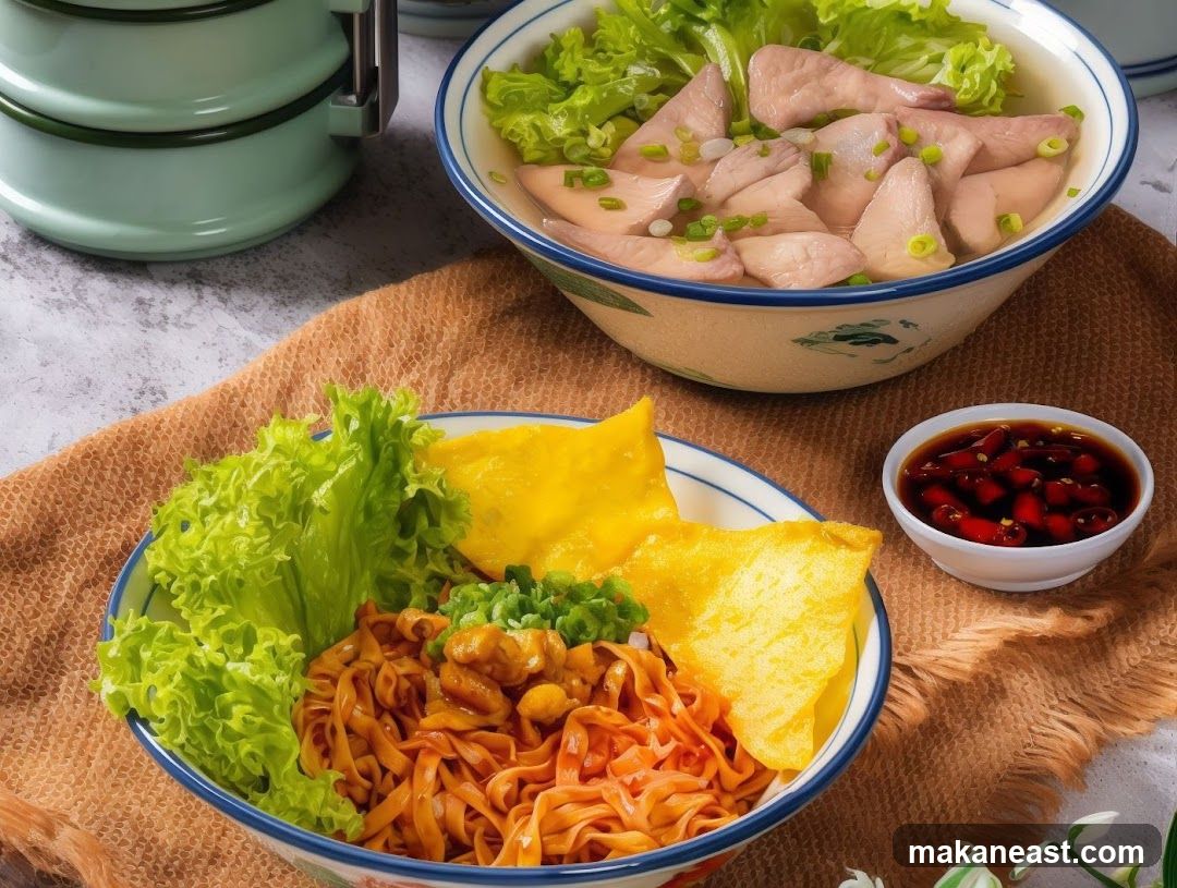 Noodle Dish with Chicken and Wontons