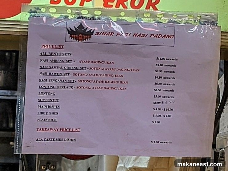 SINAR PAGI NASI PADANG PRICELIST