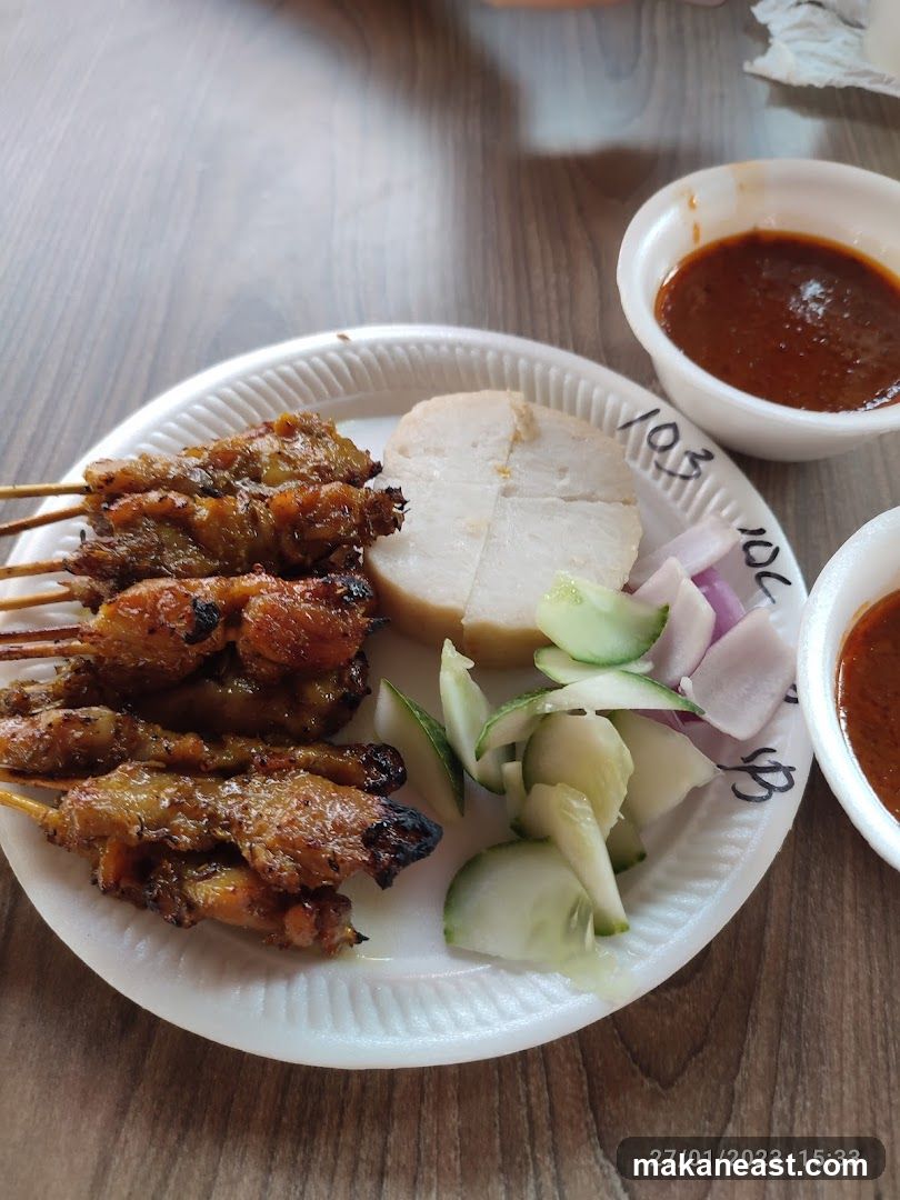 Chicken Satay with Rice Cake and Cucumber