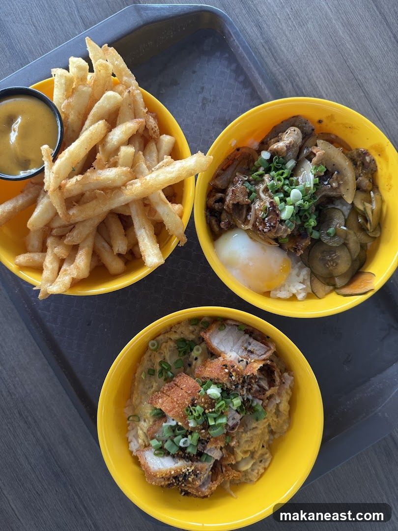 Three bowls of food with fries