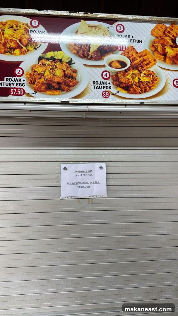 Food Menu and Closure Notice