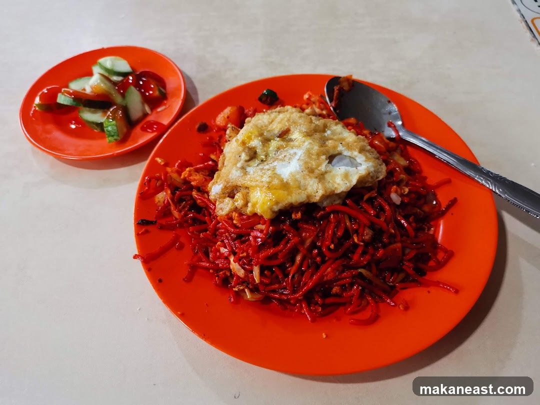 Noodles with Fried Egg and Cucumber Slices