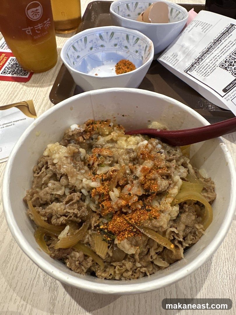 Beef bowl with rice and onions