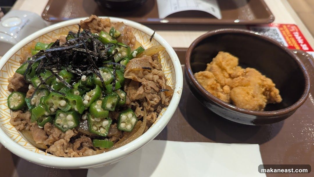Beef and Okra Rice Bowl with Fried Chicken