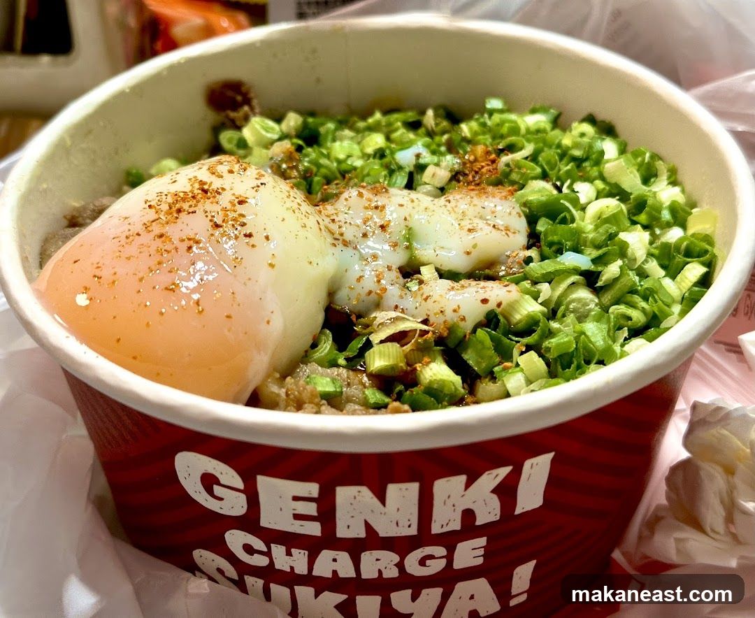 Bowl of food with egg and scallions