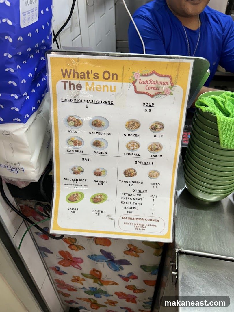 Izah Rahman Corner Menu
