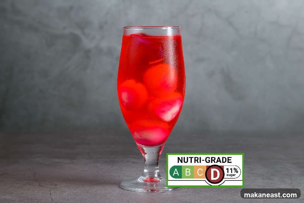Red Drink with Fruit and Nutri-Grade Label