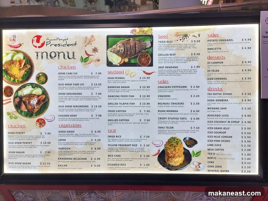 AyamPenyet President menu