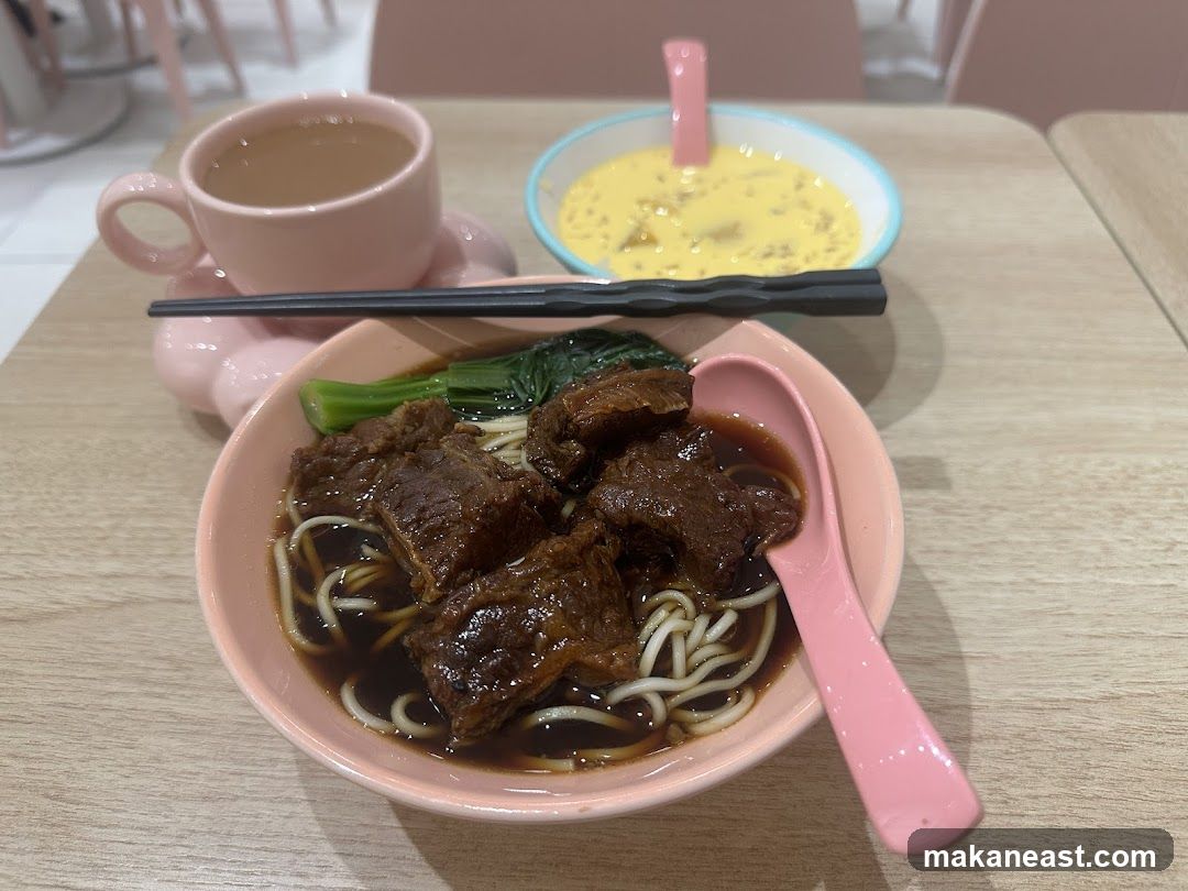 Beef noodle soup and dessert