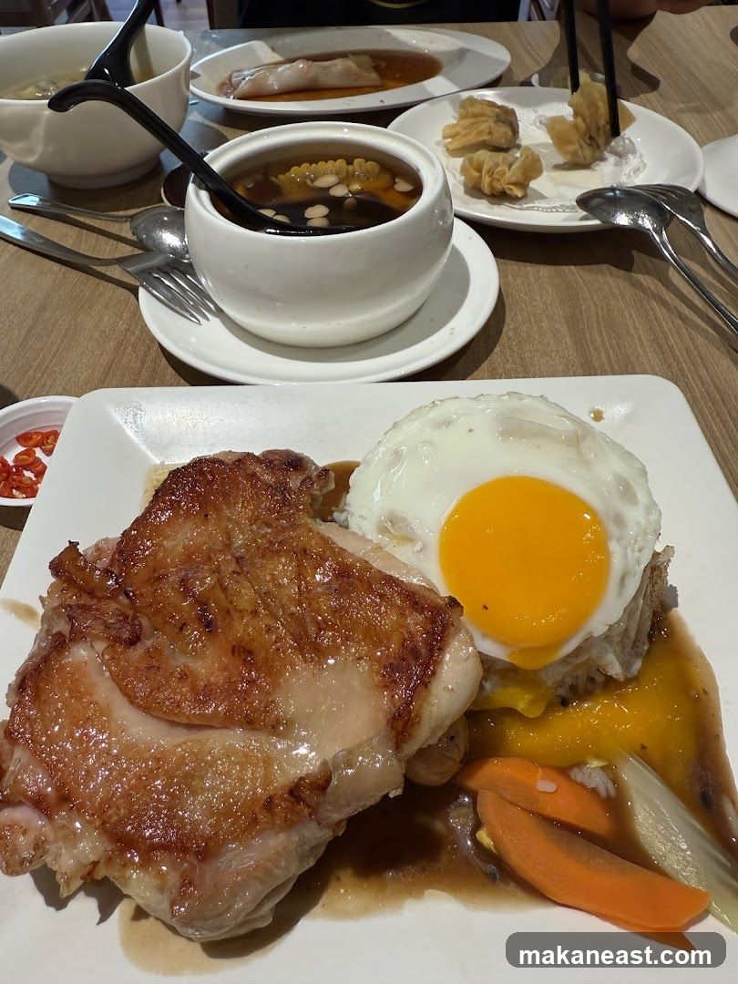 Chicken Chop with Fried Egg and Vegetables