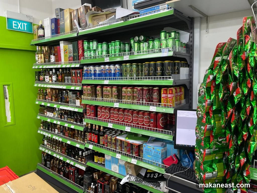 Store Aisles with Beverages and Snacks