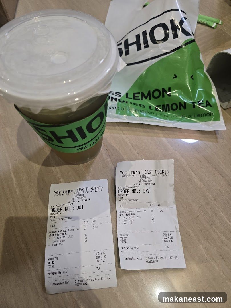 Yes Lemon Drinks and Receipt