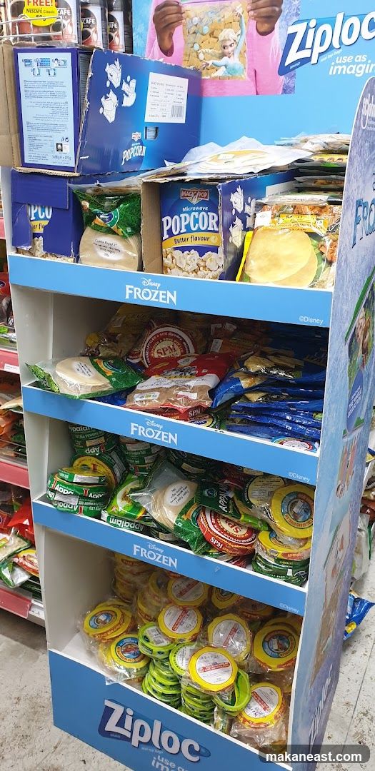 Frozen themed display with Ziploc branding