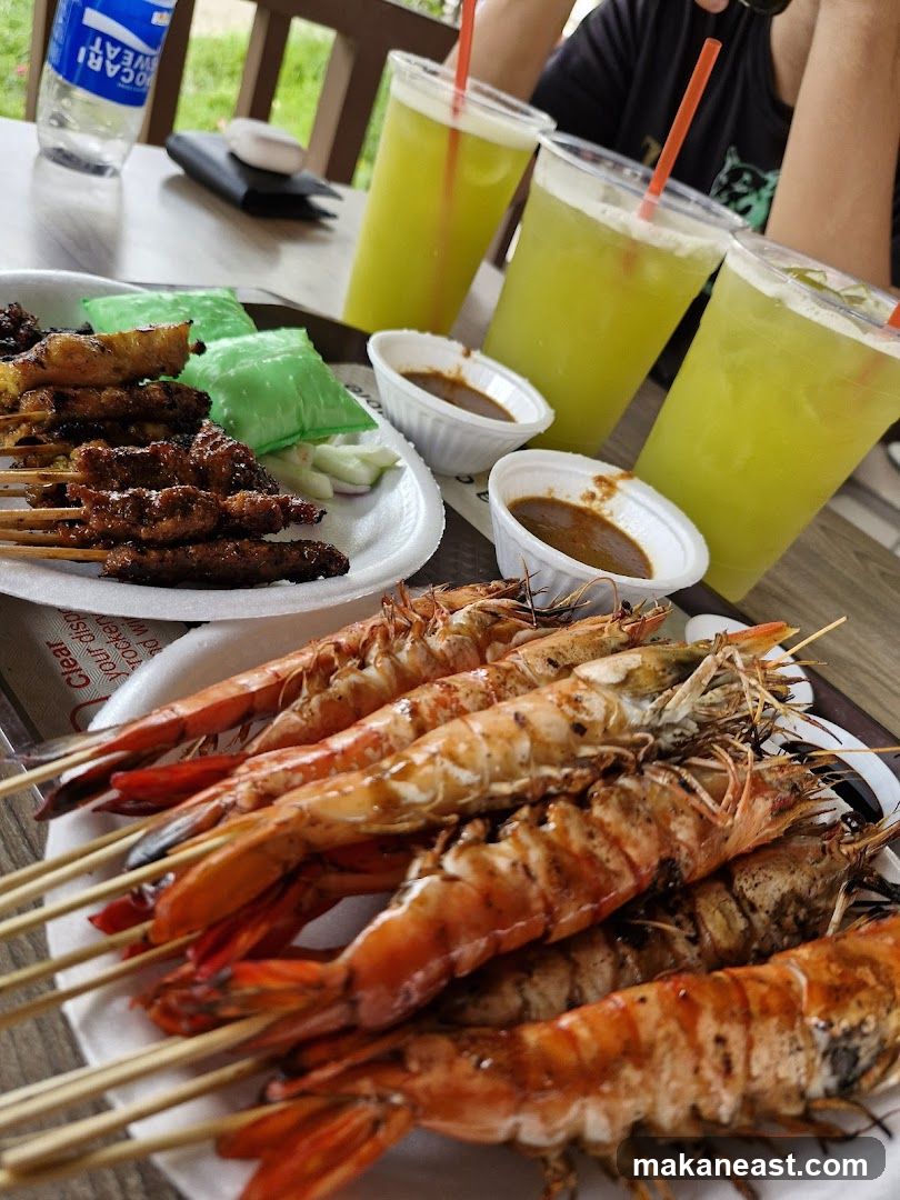 Grilled Prawns and Satay with Sugarcane Juice