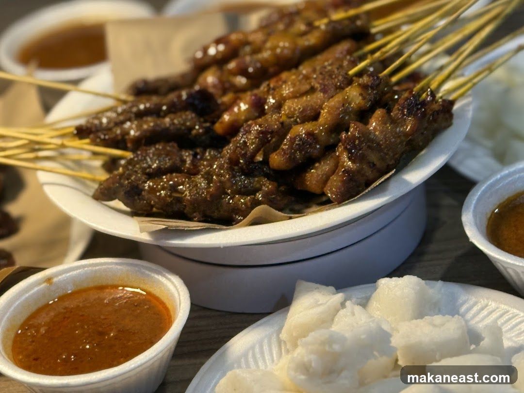 Satay Skewers with Peanut Sauce and Rice Cakes