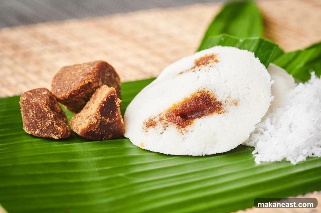 Steamed Rice Cakes with Palm Sugar and Coconut