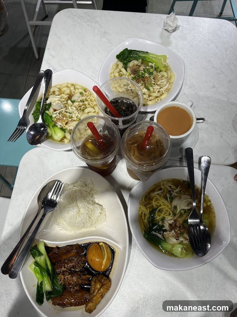 Table with various dishes and drinks