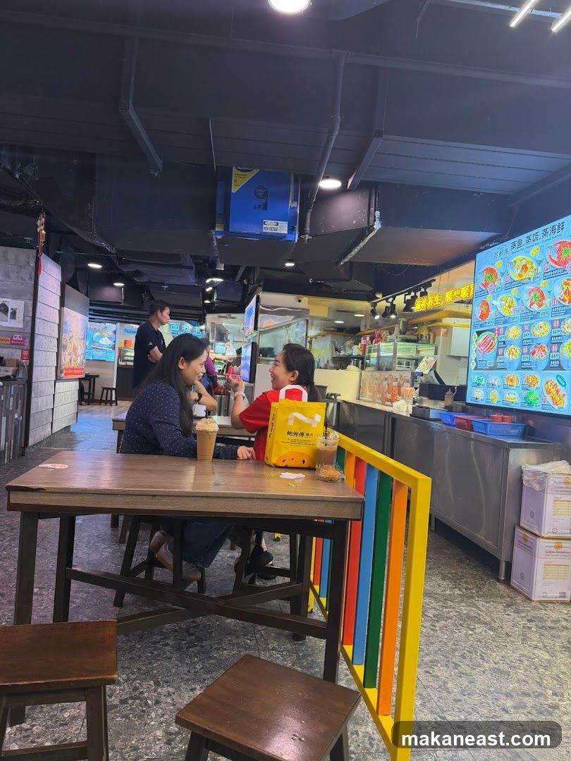 People eating at a food stall
