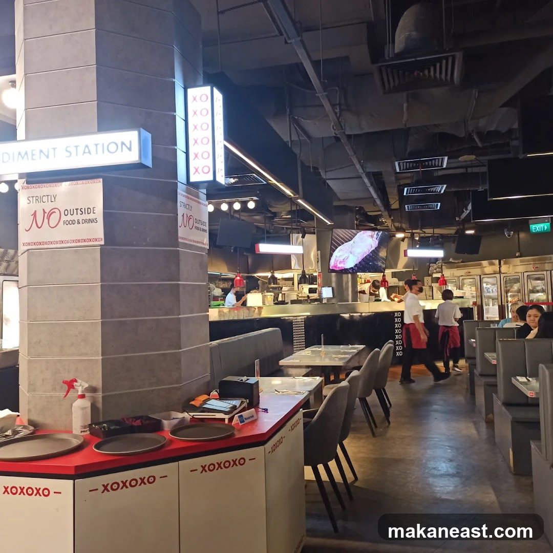 Restaurant Interior with Condiment Station
