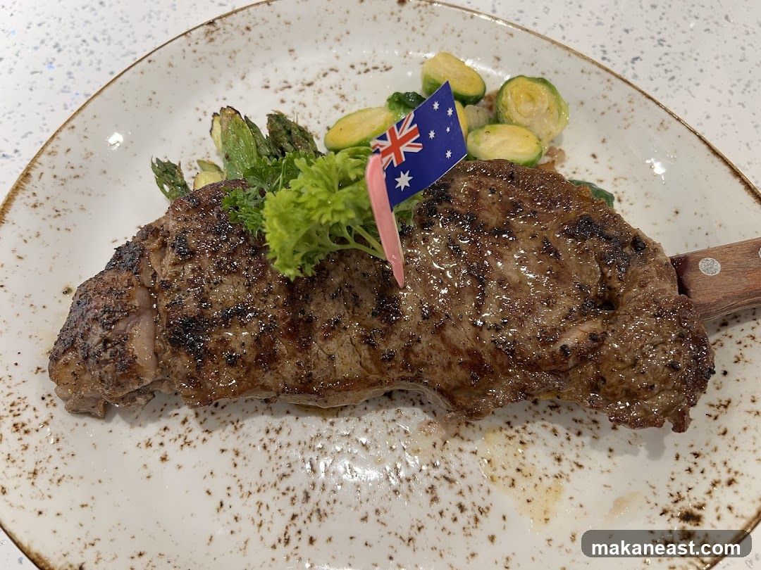Steak with vegetables and Australian flag