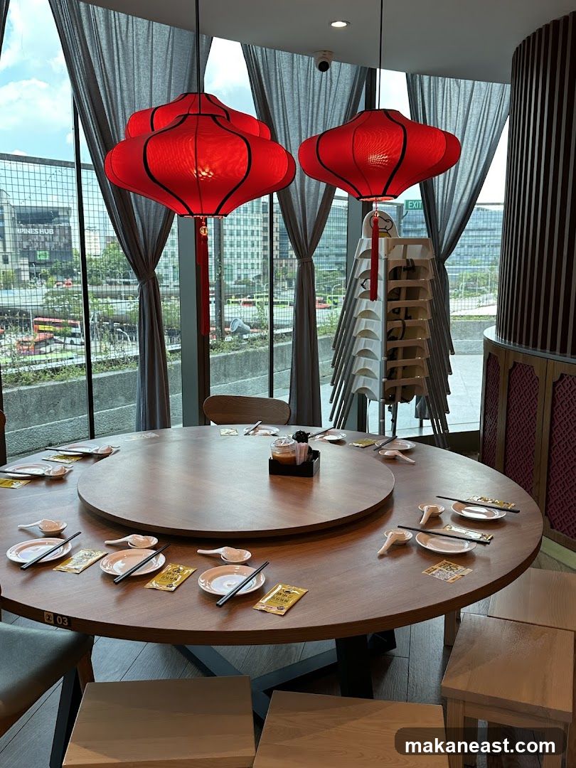 Round Dining Table Setting with Red Lanterns