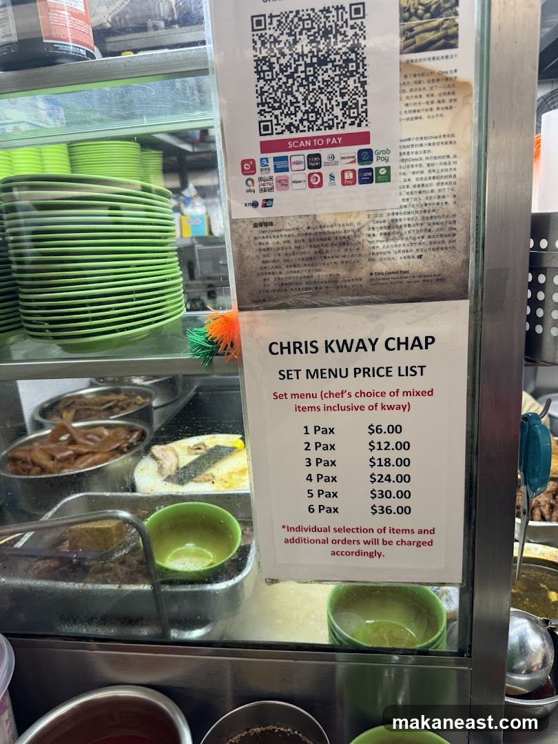 CHRIS KWAY CHAP SET MENU PRICE LIST
