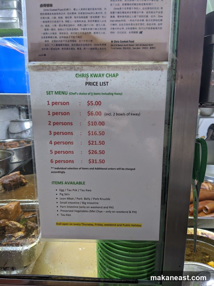 CHRIS KWAY CHAP PRICE LIST