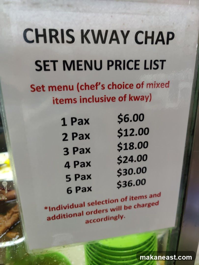 CHRIS KWAY CHAP SET MENU PRICE LIST