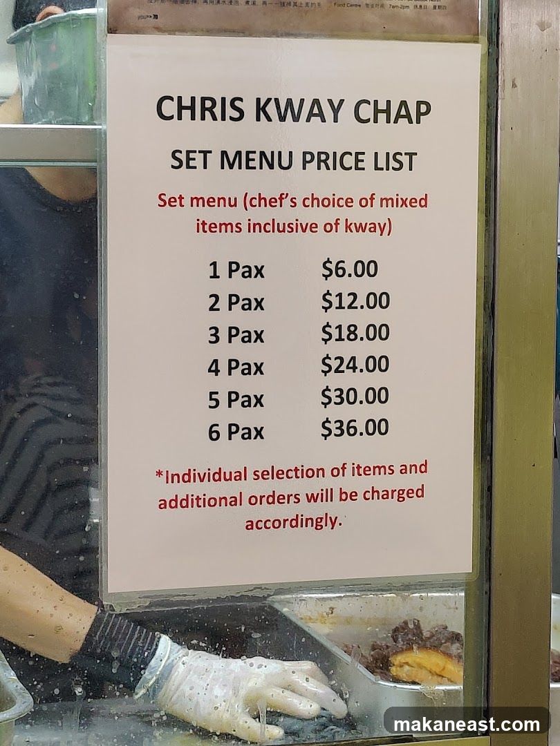 CHRIS KWAY CHAP SET MENU PRICE LIST