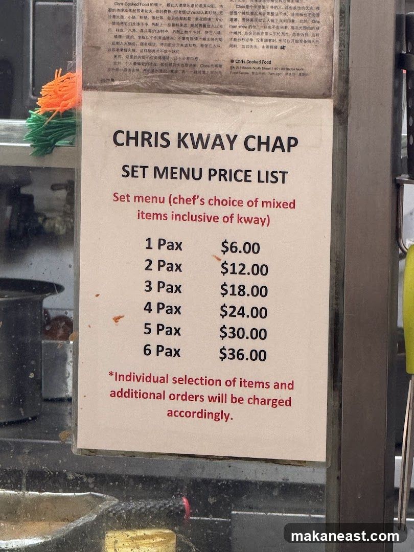 CHRIS KWAY CHAP SET MENU PRICE LIST