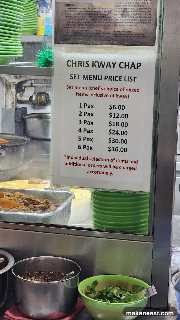 CHRIS KWAY CHAP SET MENU PRICE LIST