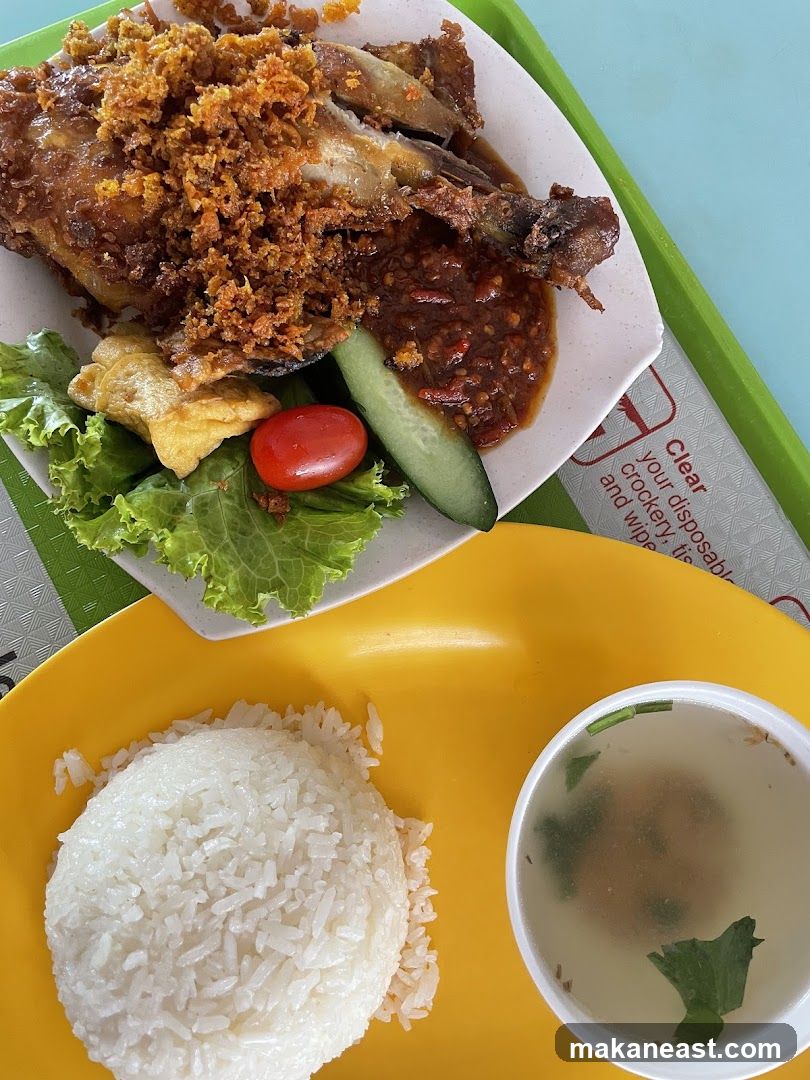 Fried Chicken with Rice and Soup