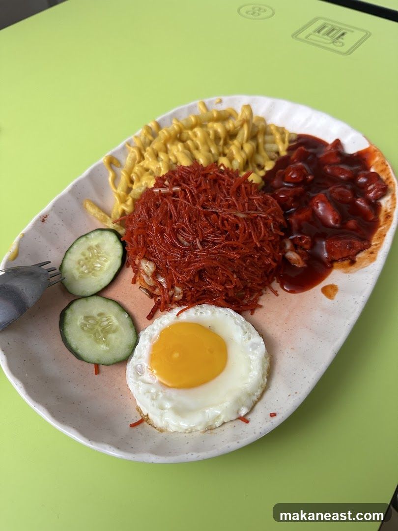 Nasi Lemak with Fried Egg and Chicken
