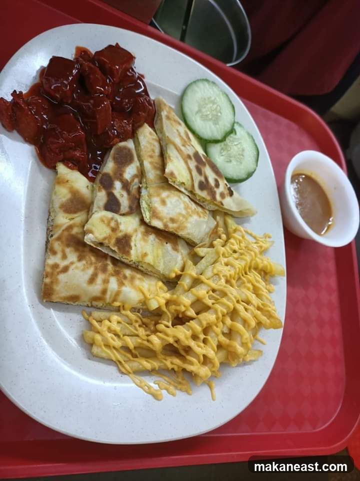 Roti Canai with Chicken and Fries
