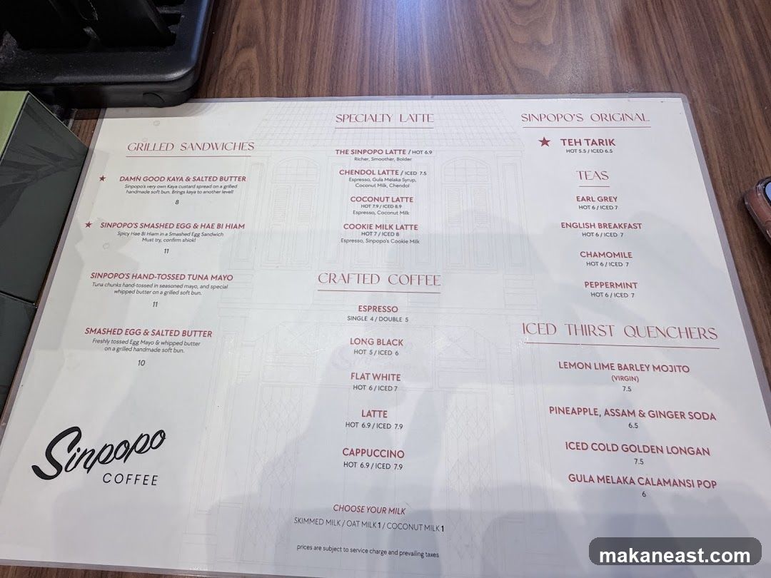 Sinpopo Coffee Menu