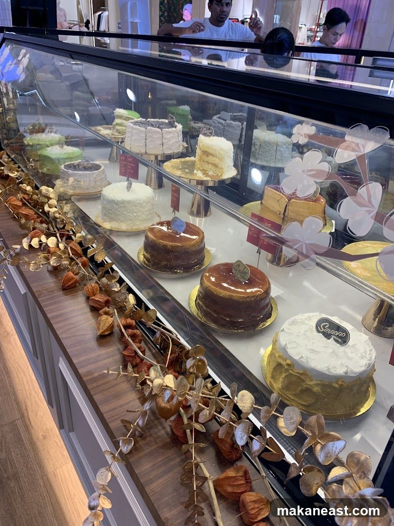 Cakes in a display case